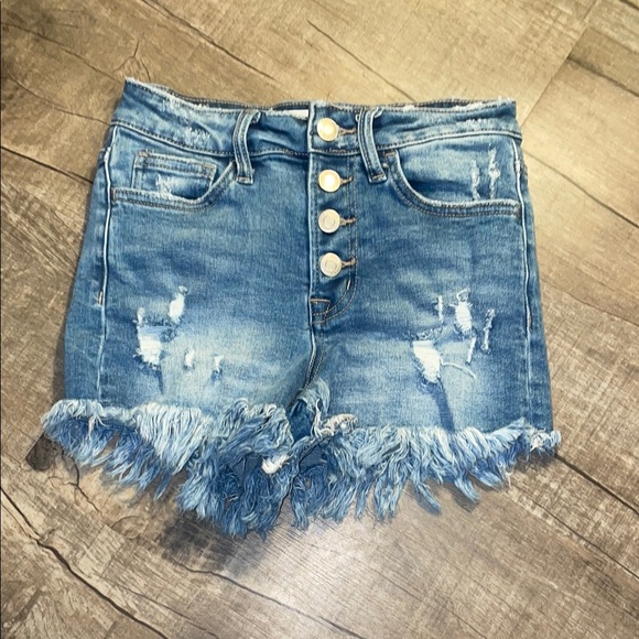 VERVET BY FLYING MONKEY Pants - Vervet Buttonfly Distressed Denim Shorts